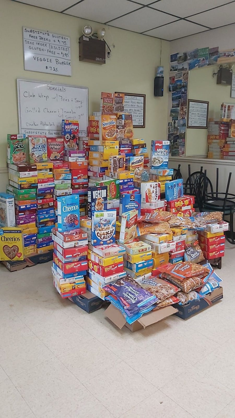 Village Diner collects nearly 300 boxes of cereal for Centre 105