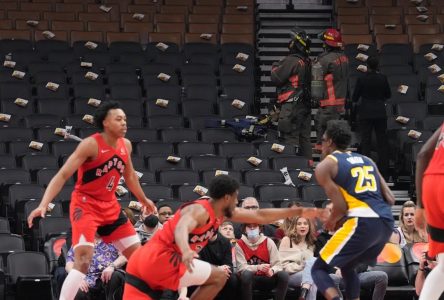 Raptors game vs. Indiana suspended due to speaker fire, resumes without fans