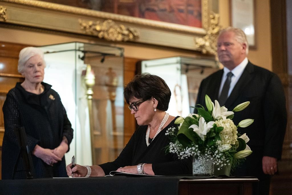 Book of condolences for the Queen set up at Ontario legislature, signed by Ford