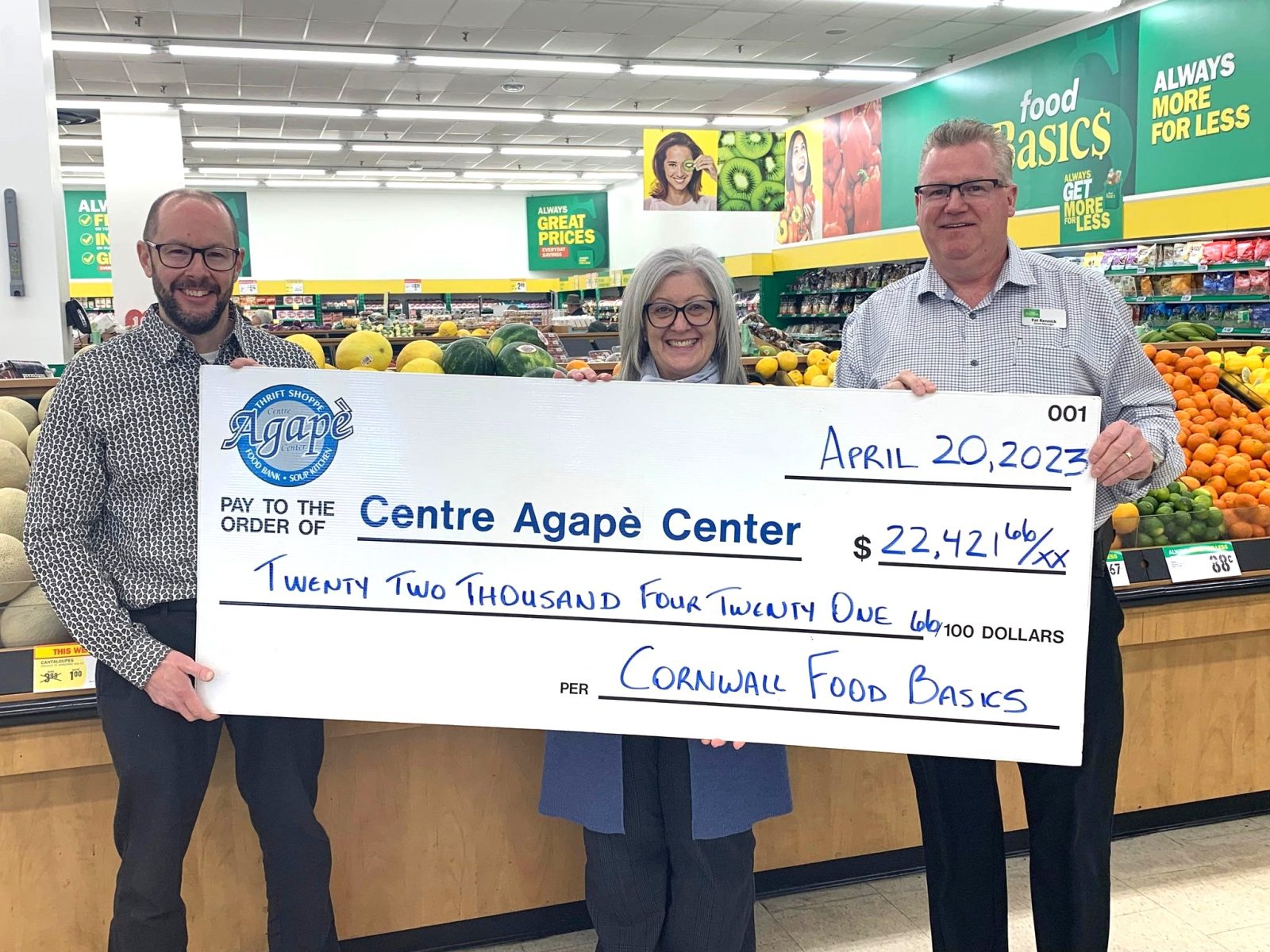 Agape Centre Receives $22,421 Donation from Cornwall Food Basics