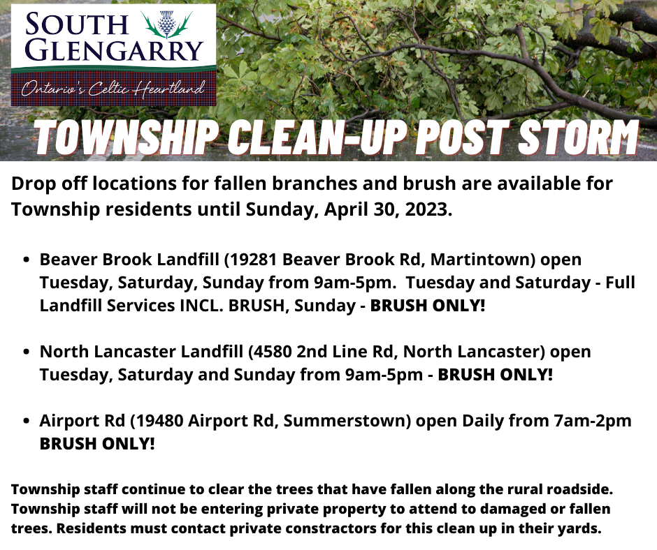 South Glengarry Updates: Storm Clean-Up & Construction