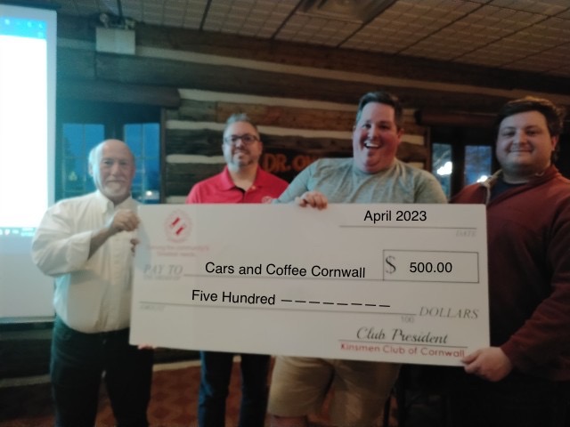 Kinsmen Club Donates to Coffee & Cars Cornwall