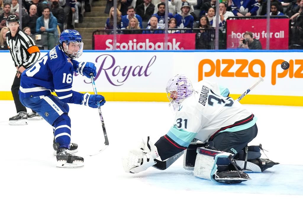 Marner’s hat trick, shootout winner leads Leafs over Kraken 4-3