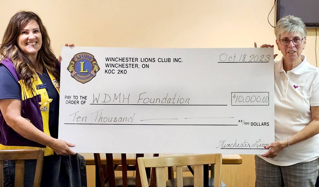 Winchester Lions Club donates $10,000 to the new Dundas Manor – and Pledges $10,000 more!