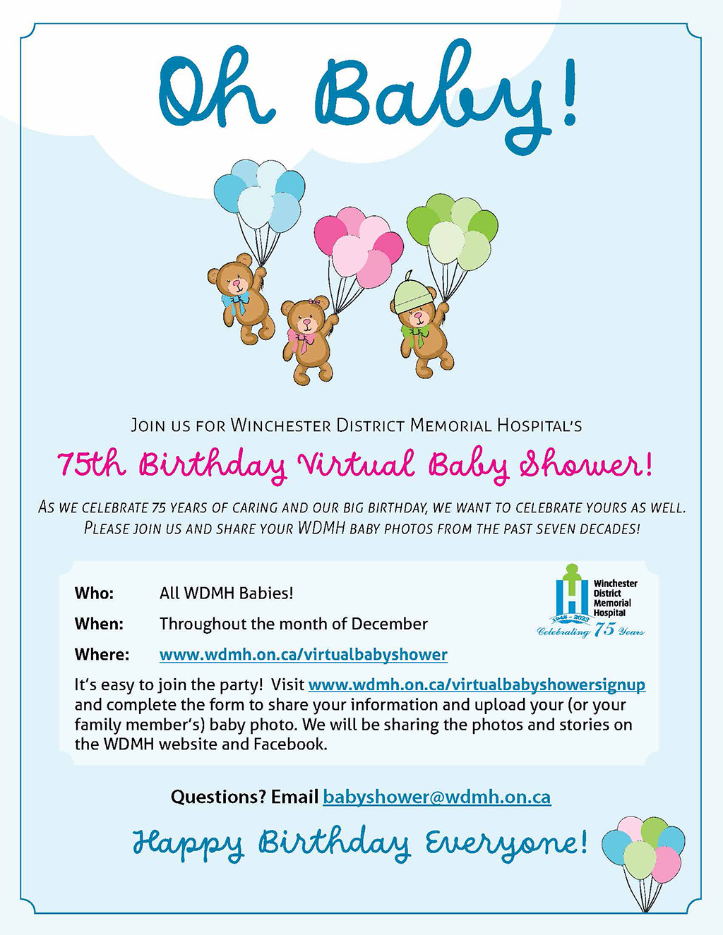 Oh Baby! Join us for WDMH’s 75th Birthday Virtual Baby Shower!