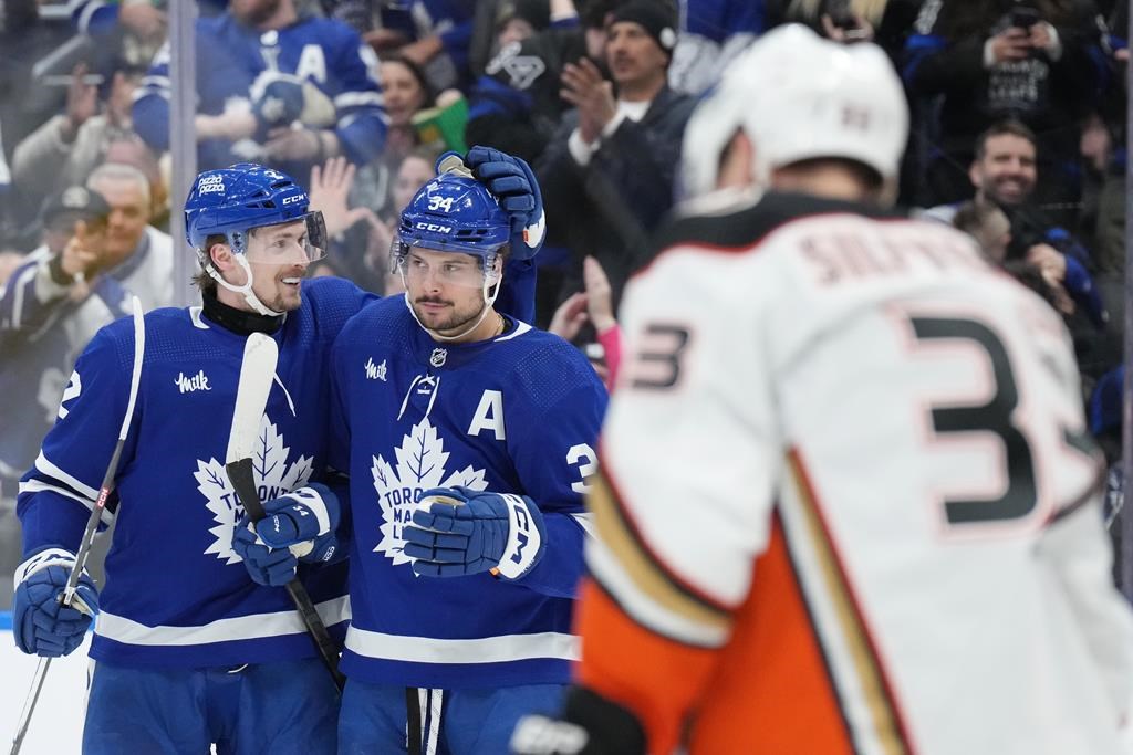 ‘Crushing it’: Auston Matthews nets another hat trick, Maple Leafs hammer Ducks 9-2